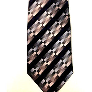 BERGAMO New York Executive Collection Tie Mens Silk Navy, Gray & Black Geometric